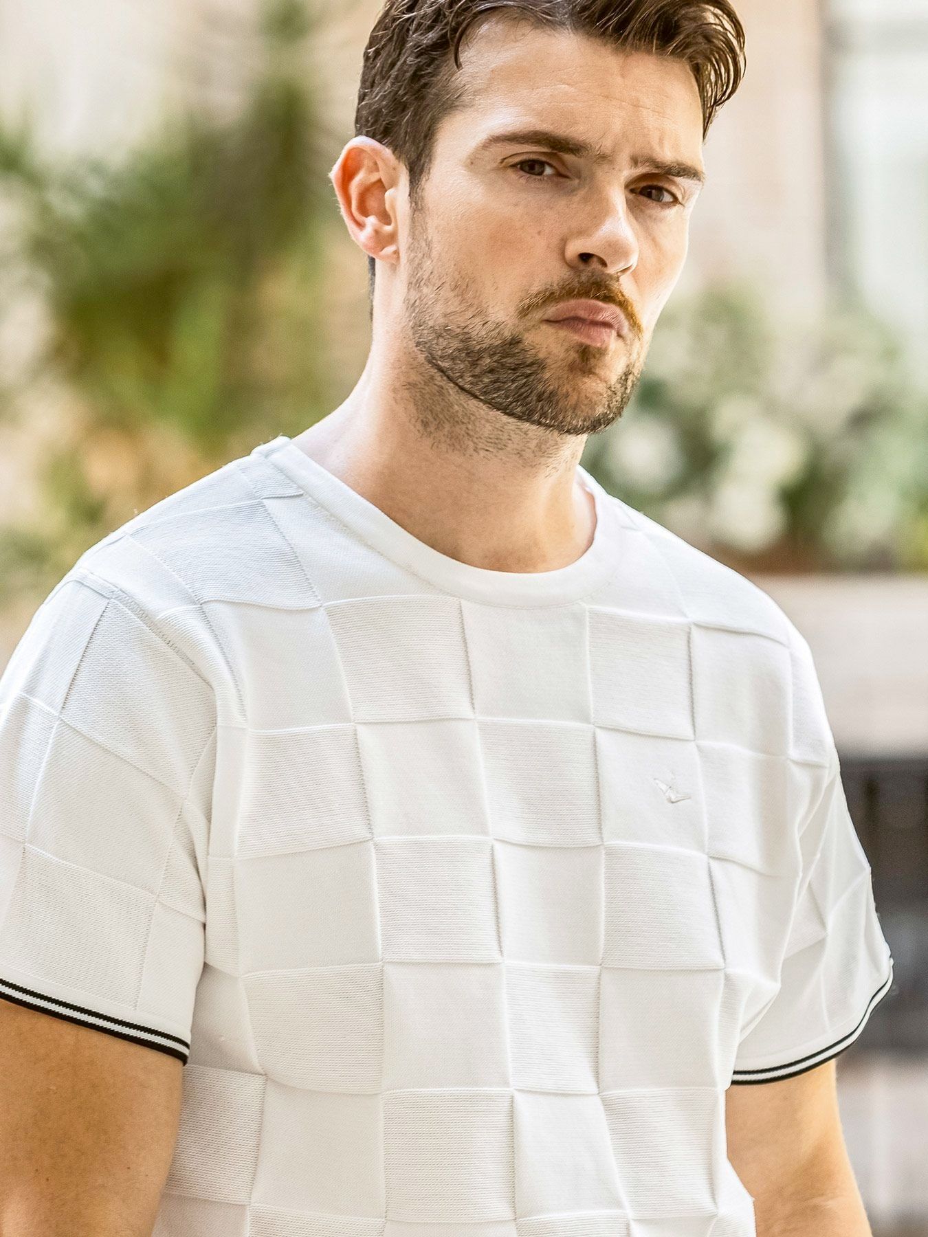 ブロックニット半袖Tシャツ / ホワイト