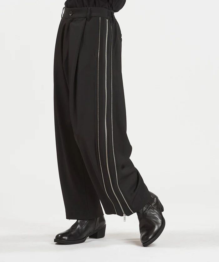 サイドZIPイージーワイドトラウザーズ/ ブラック【NOID.】