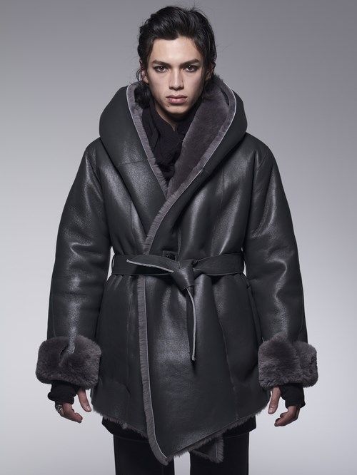 《予約品》 ShawlHoodMoutonCoat / リバーシブルムートンコート / グレー 【kiryuyrik】 11月以降入荷予定
