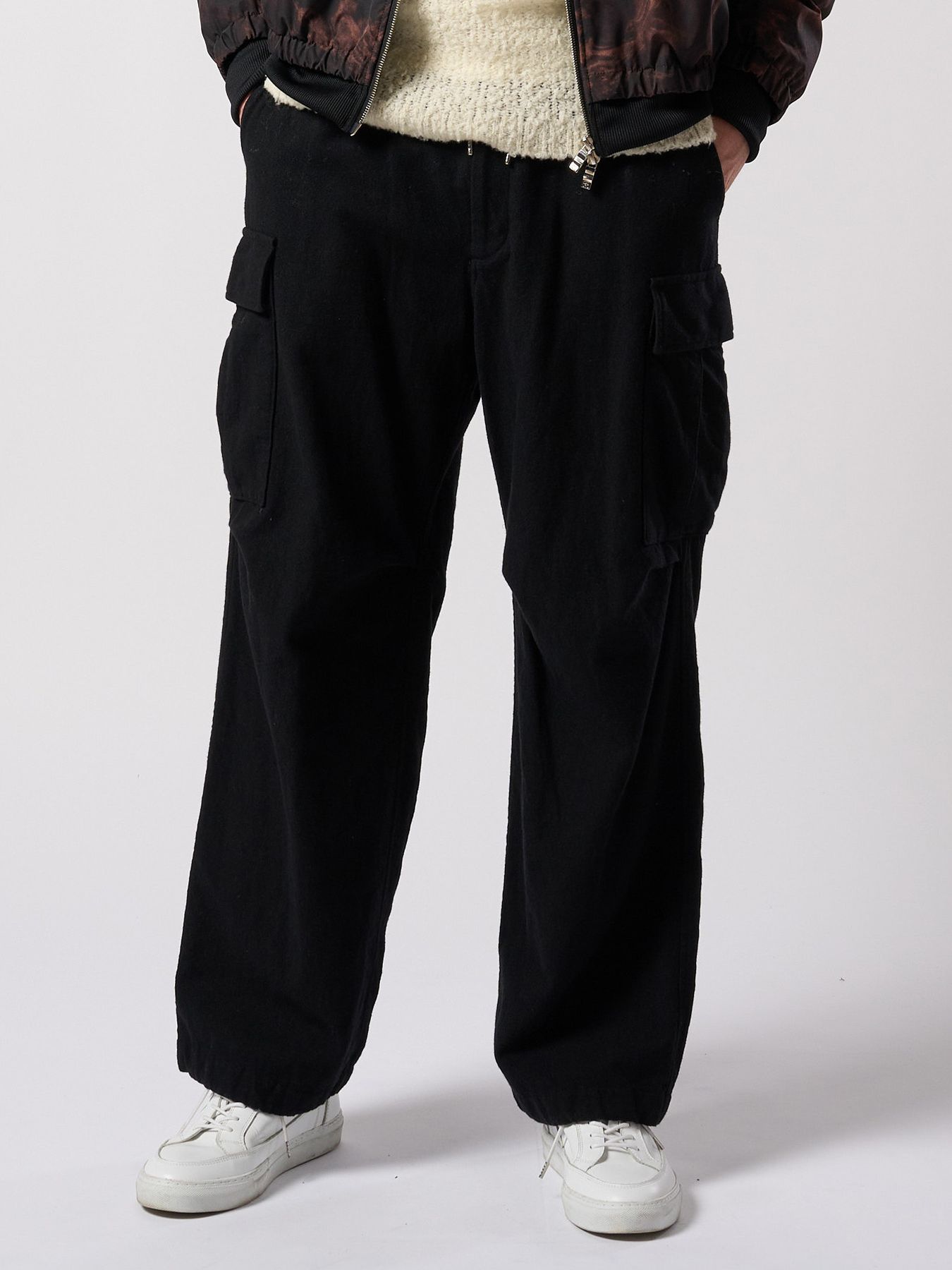 【予約品 4月19日(日) 18時締切】natural blend wool easy cargo / ナチュラルブレンドウール イージーカーゴパンツ / ブラック