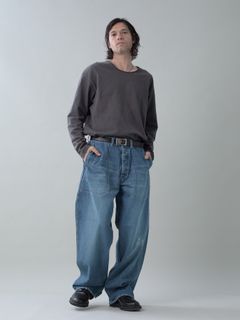 【予約品 5月6日(水) 締切】USN-DENIMTROUSERS damage / ダメージ加工 デニムミリタリーパンツ / インディゴ × 生成りステッチ 淡