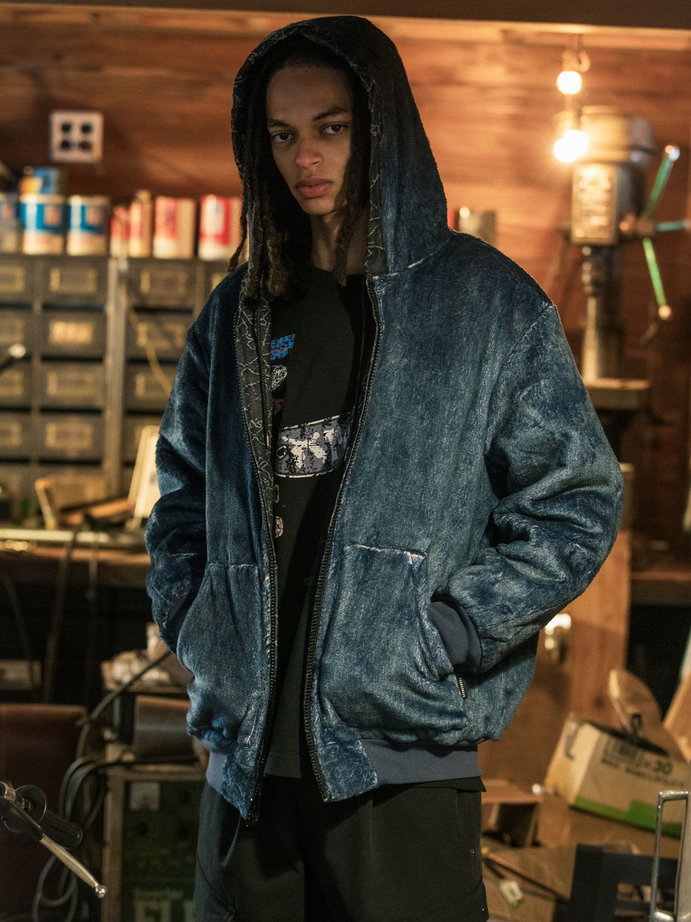 【予約品 3月9日(月) 18:00 締切】SPIDER JAQ HOODIE / リバーシブル スパイダー ジャガード ジップフーディ / ブラック