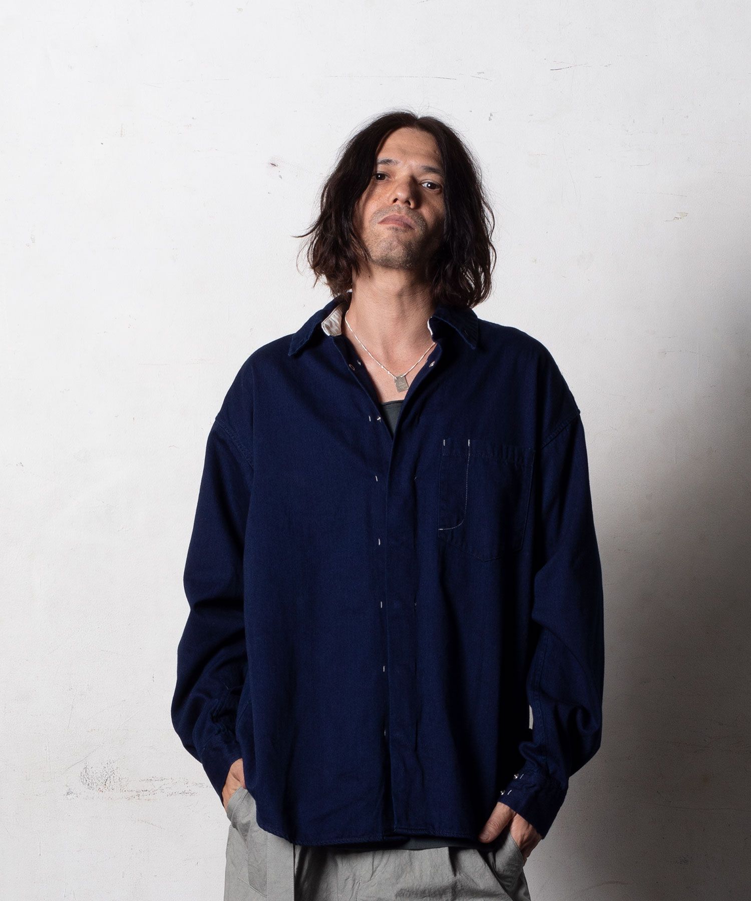 【予約品10月20日(日）締め】 SOSIR / シャツ / ダークインディゴ．アイボリー×ネイビー
