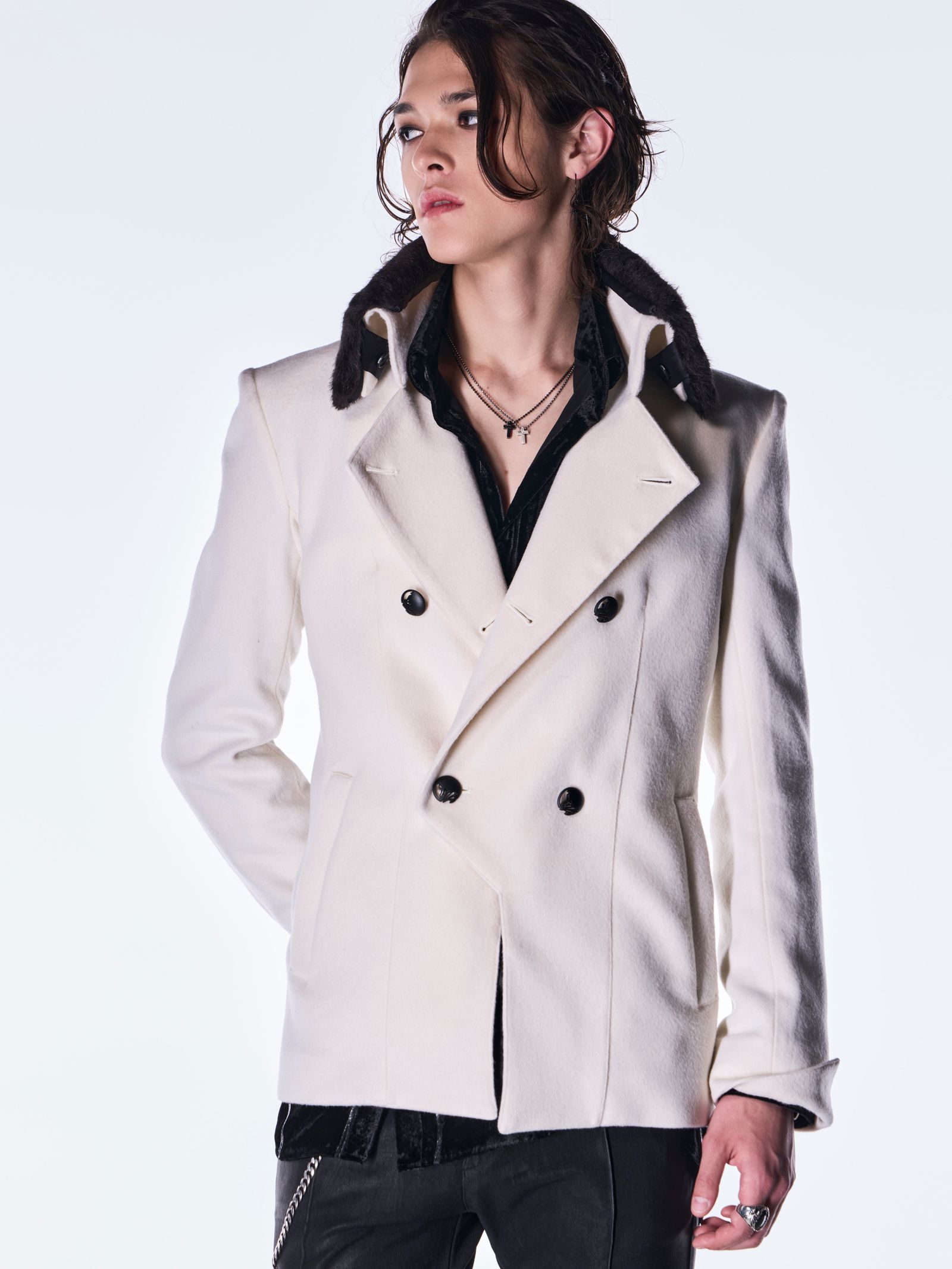 【予約品 6月29日(月) 締切】Beaver Fur Napoleon Jacket / ファー ナポレオンジャケット / ホワイト