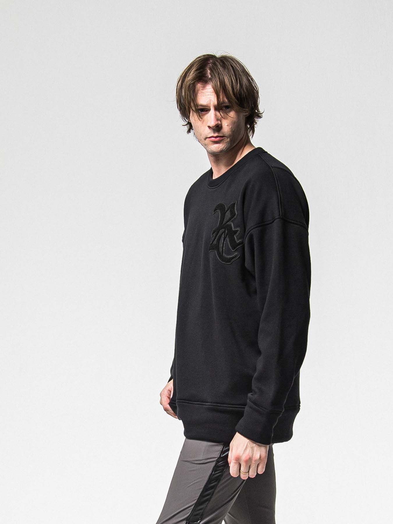 【予約品 8月31日(日) 締切】RC CHENILLE VELOURS FLEECE DROP TRAINER / RCサガラ刺繍ワッペン ベロアフリース ドロップショルダートレーナー / ブラック