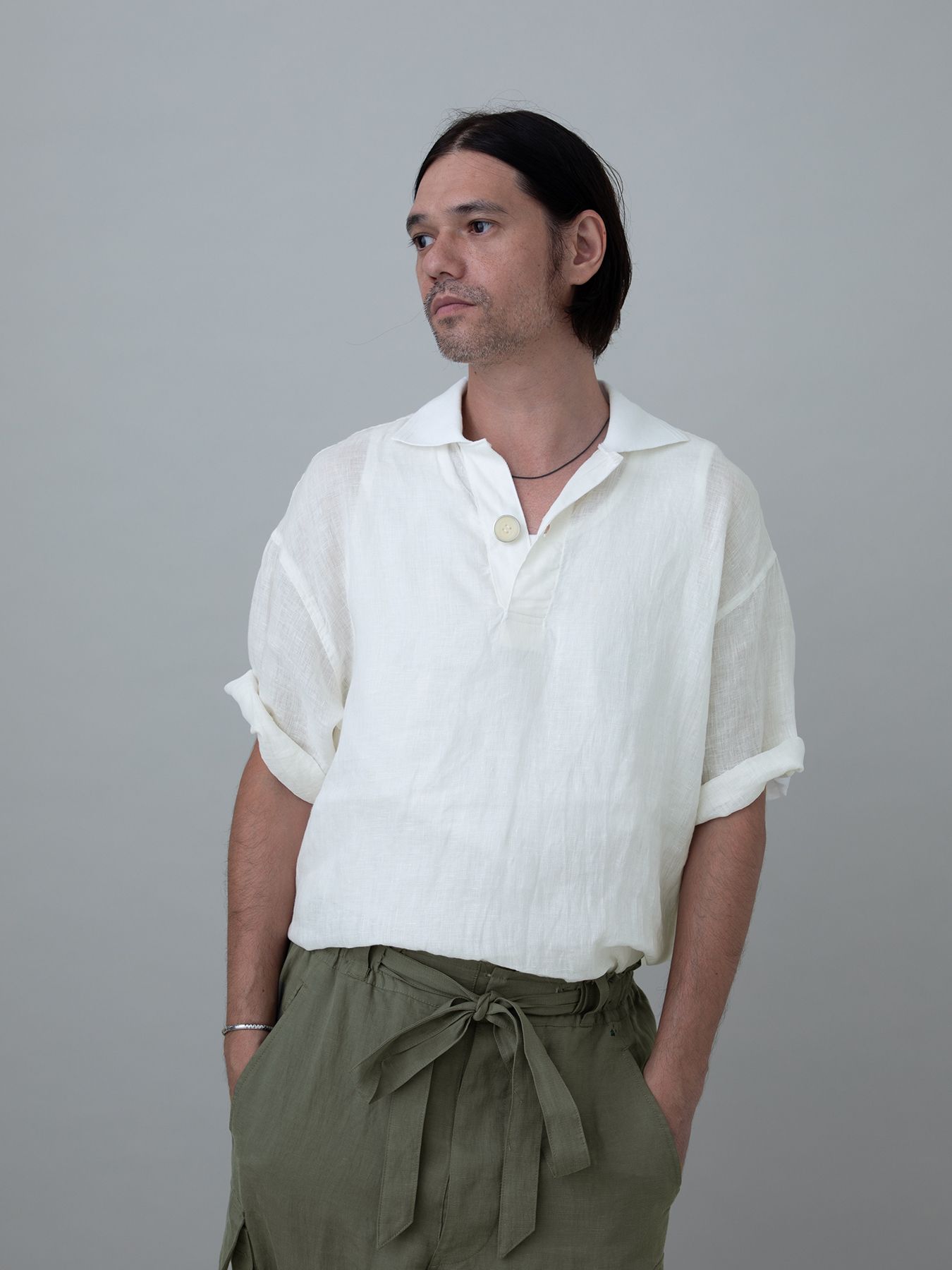 【予約品 11月23日(日) 締切】LINENSHEER POLO / リネン ポロシャツ / WHITE