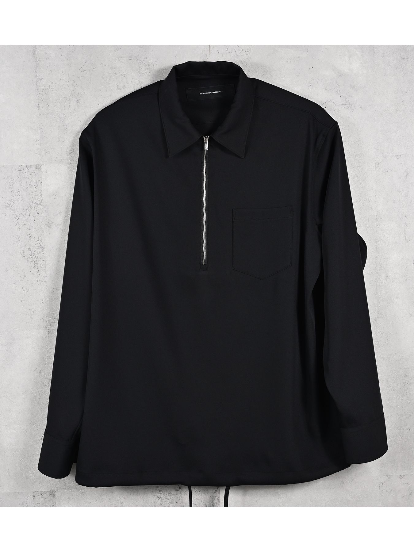 【予約品 11月16日(日) 締切】PULL OVER SATIN SHIRT / ジッププルオーバー サテンシャツ / ブラック