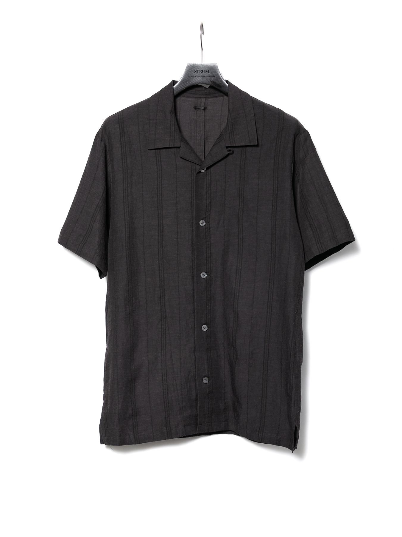 【予約品 10月12日(日) 締切】Rayon Cotton Linen Stripe H/S Open Collar Shirt / レーヨン コットン リネン ストライプ 半袖 開襟シャツ / グレー