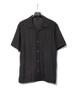 【予約品 10月12日(日) 締切】Rayon Cotton Linen Stripe H/S Open Collar Shirt / レーヨン コットン リネン ストライプ 半袖 開襟シャツ / グレー