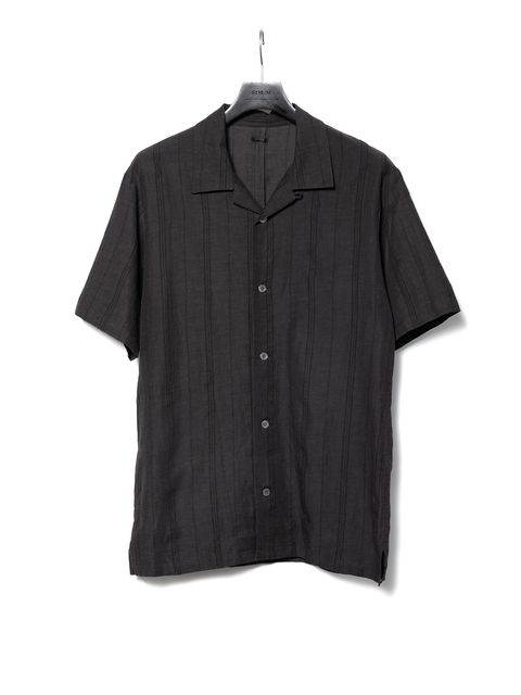 【予約品 10月13日(月) 締切】Rayon Cotton Linen Stripe H/S Open Collar Shirt / レーヨン コットン リネン ストライプ 半袖 開襟シャツ / グレー