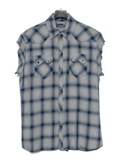 【予約品 9月27日(日) 締切】レーヨン ツイル オンブレーチェック カットオフ シャツ / BLUE