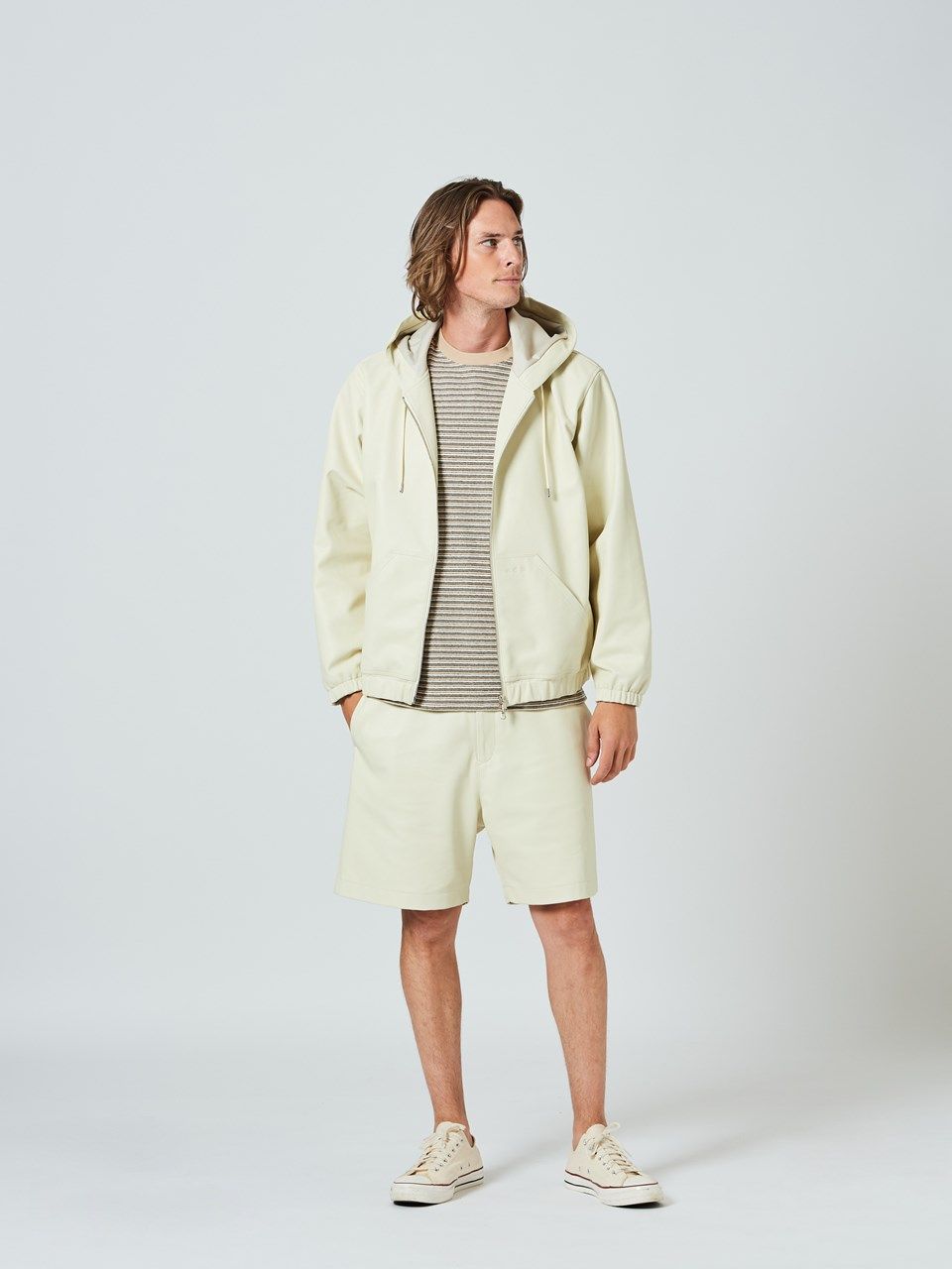 (予約品2023年10月19日18時締め) Leather Hooded Jakcet / レザーフードジャケット / ホワイト