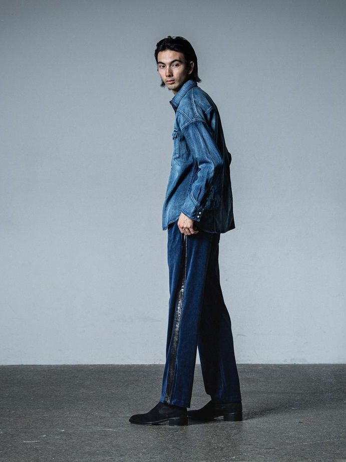 《予約品》 VELOUR SEMI WIDE PT  / ベロアラインワイドパンツ / ネイビー
