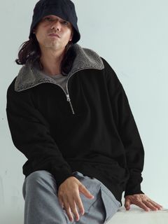 【予約品 】TEXUNION / ボアジップアップ スウェット / ブラック