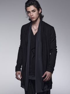 LayeredShawlCardigan / レイヤード吸水速乾カーディガン / ブラック 【kiryuyrik】