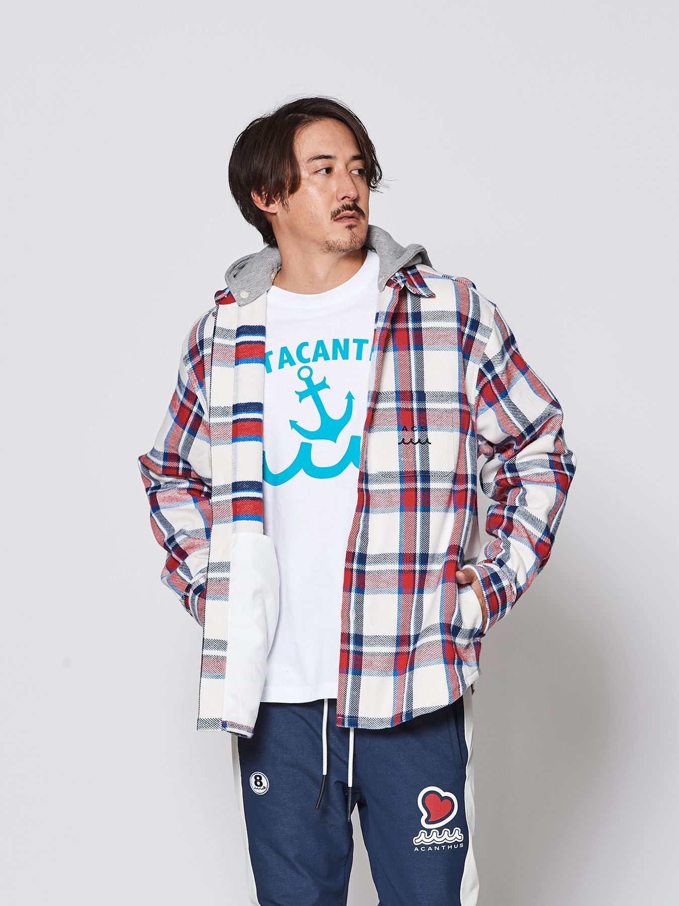 【予約品 】muta Hooded Flannel Shirts / フードシャツジャケット / ホワイト【Acanthus × muta MARINE】