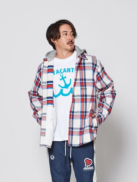 フード脱着式muta Hooded Flannel Shirts / フードシャツジャケット / ホワイト【Acanthus × muta MARINE】