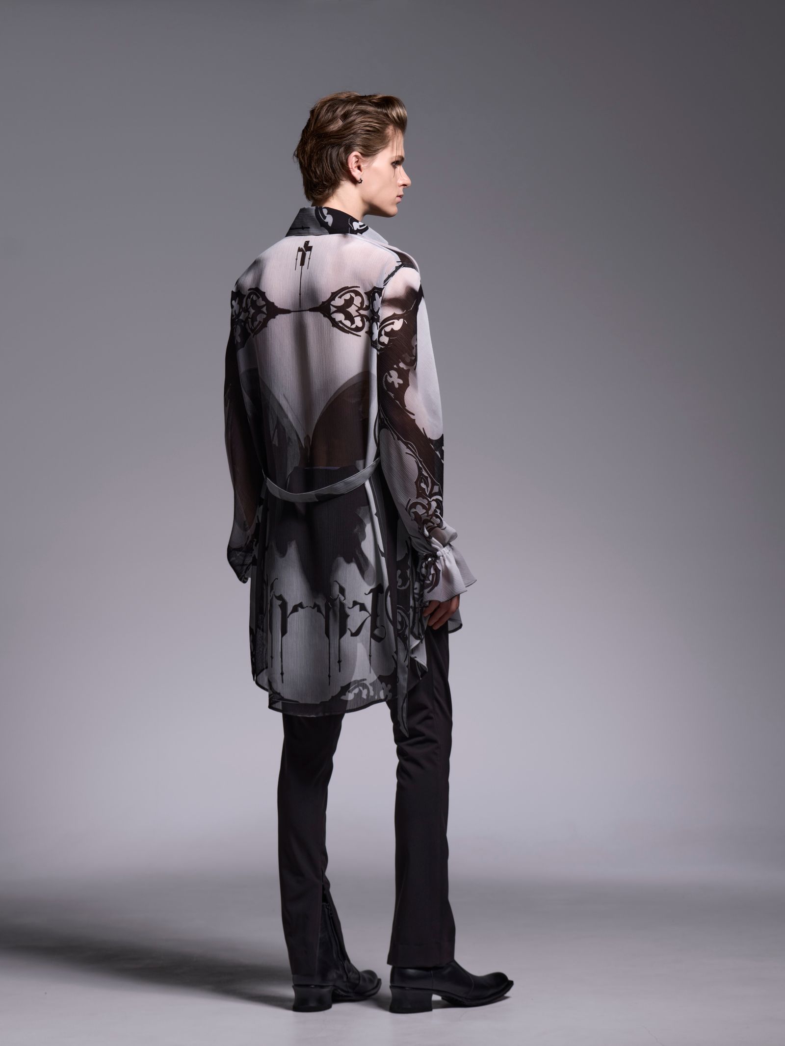 【予約品 1月4日(日) 締切】Gather Sleeve Shirt / ギャザースリーブシャツ / ブラック&グレー