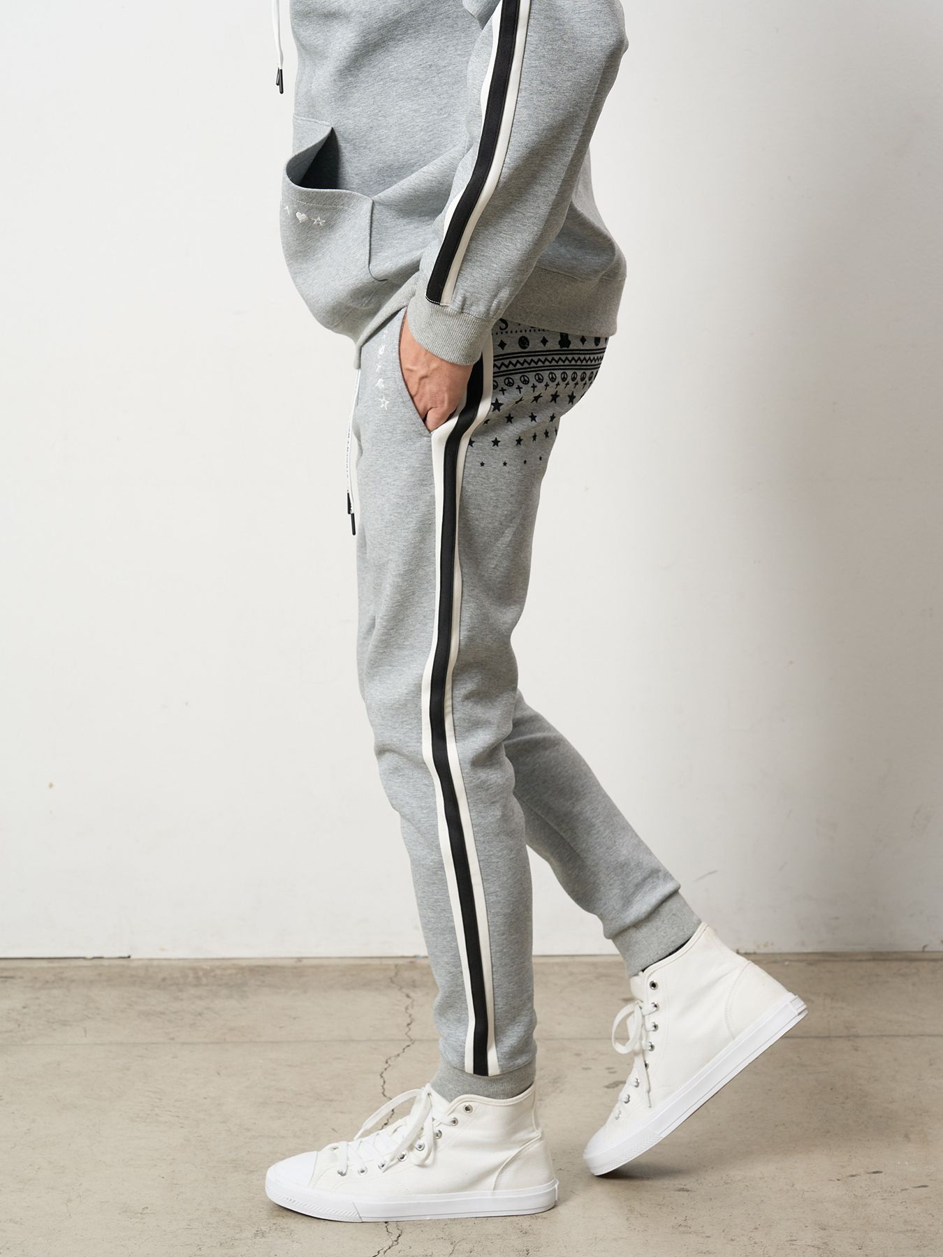 【予約品 5月8日(木) AM10時 締切】 T-Rストレッチポンチ スターノルディックフロッキー ラインリブパンツ / M.グレー