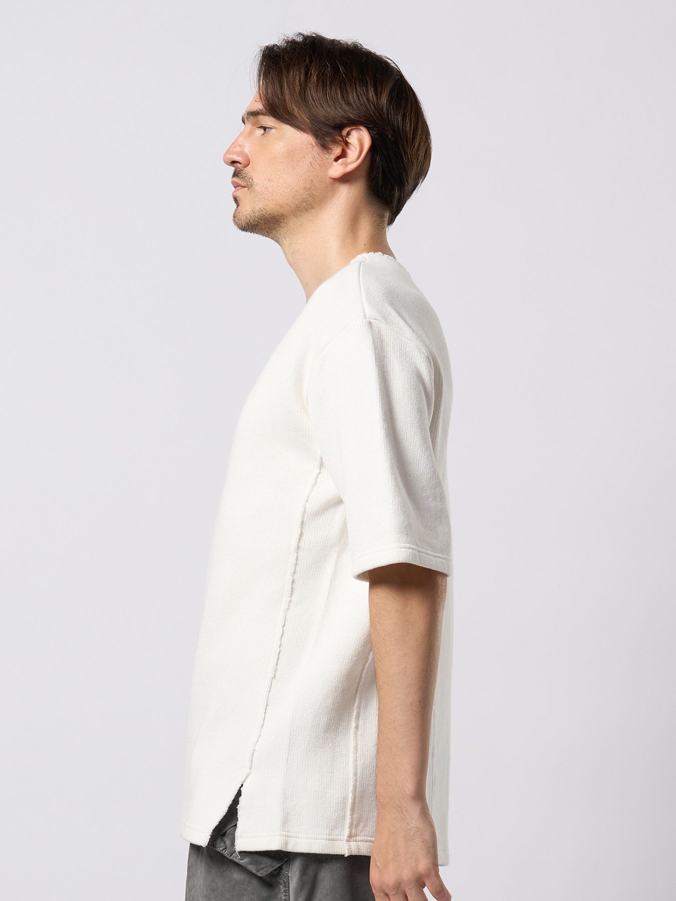 【予約品 9月23日(火) 締切】quarter-knit key neck H/S / クォーターニット キーネック ハーフスリーブ / ホワイト