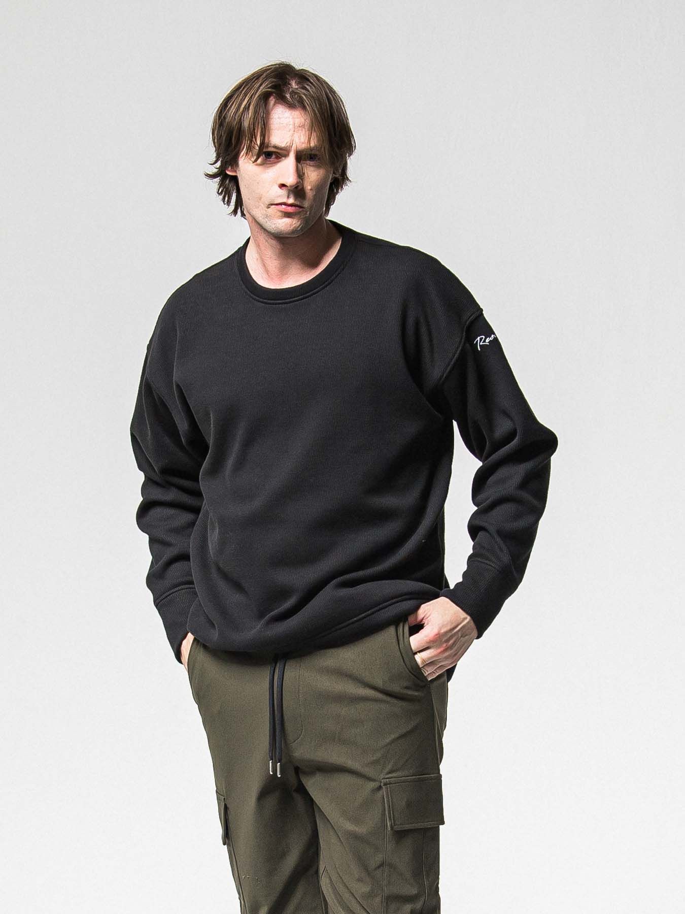 【予約品 8月31日(日) 締切】VELOURS FLEECE THERMAL LOOSE TRAINER / ベロアフリース サーマル ルーズトレーナー / ブラック