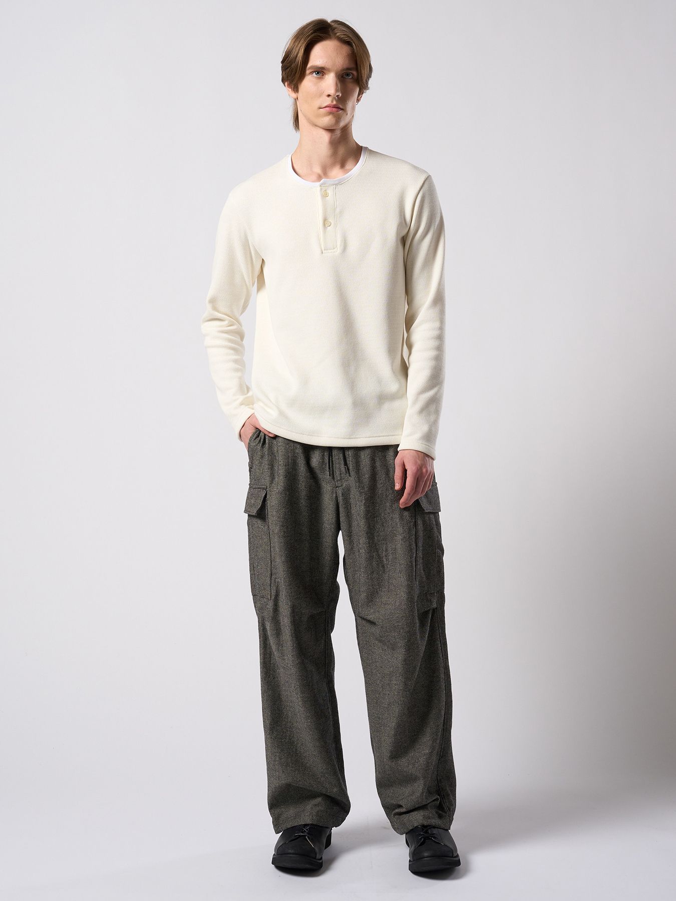 【予約品 4月19日(日) 18時締切】natural blend wool easy cargo / ナチュラルブレンドウール イージーカーゴパンツ / ナチュラル×ブラック