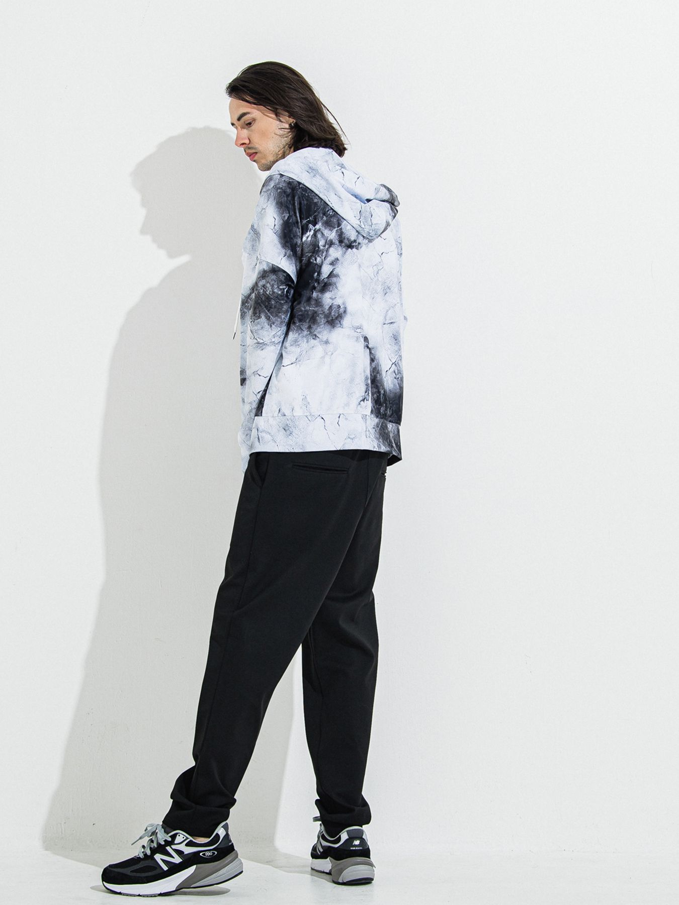 【予約品】RASH OVER ZIPUP HOODIE / ラッシュガード オーバーサイズジップアップパーカー / マーブルホワイト