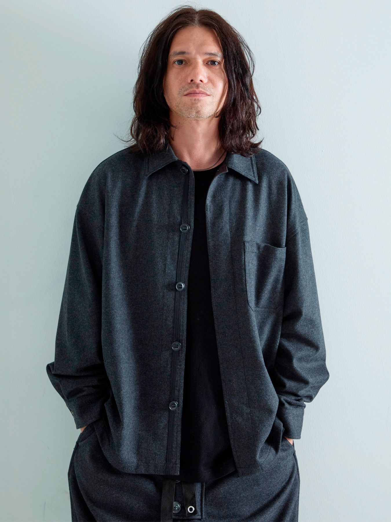 【予約品 】Woolnapp shirts / ウールシャツ / 杢チャコール
