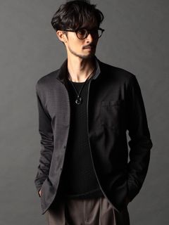 ジオメトリックスタンドボタンダウンシャツ / ブラック【NICOLE CLUB FOR MEN】