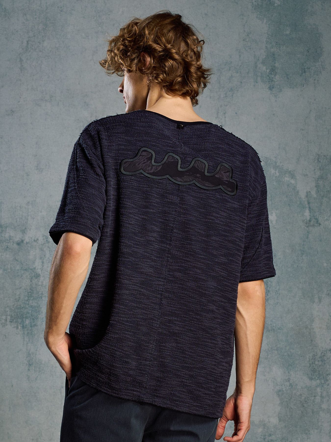 【予約品 1月25日(日) 締切】muta × wjk collection：knit jacquard relax S/S / ニットジャガード リラックスショートスリーブ / ネイビー