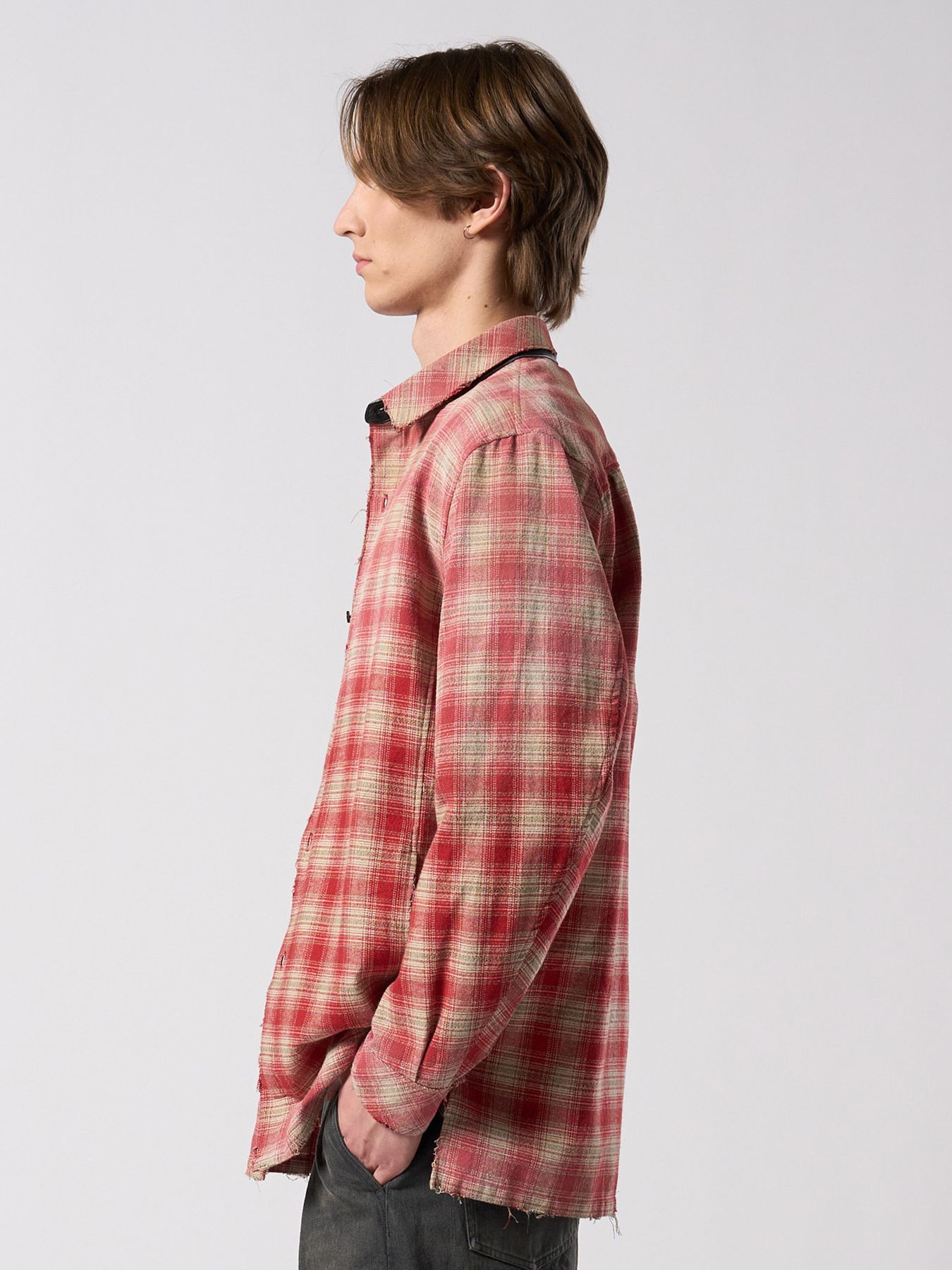 【予約品 4月19日(日) 18時締切】aging loose check shirt / エイジング ルーズ チェックシャツ / フェードレッド