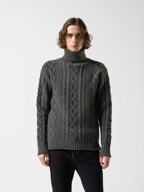 【予約品】 plating cable knit turtle / プルオーバー / グレー