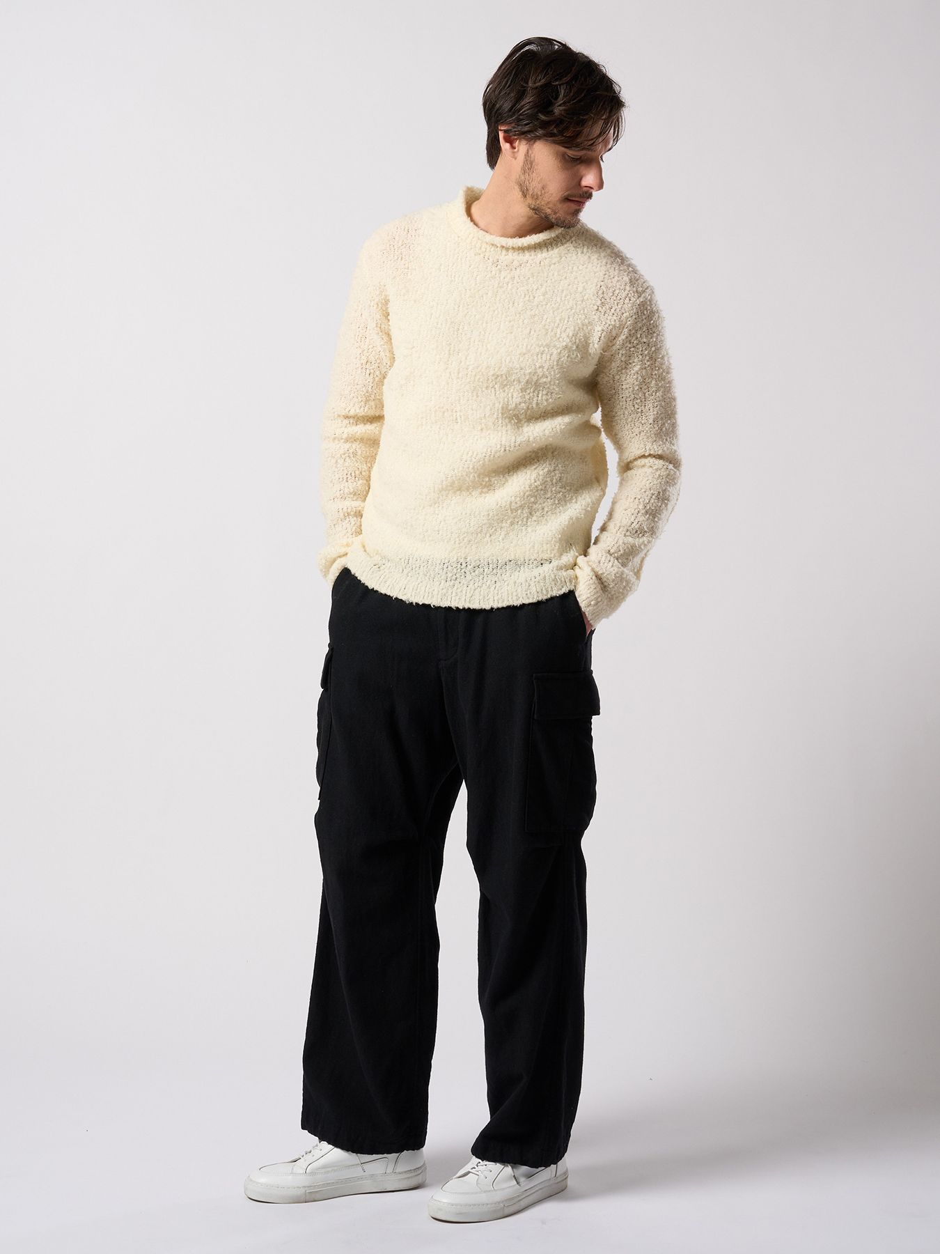 【予約品 4月19日(日) 18時締切】fancy yarn crew-neck knit / クルーネックニット / ホワイト