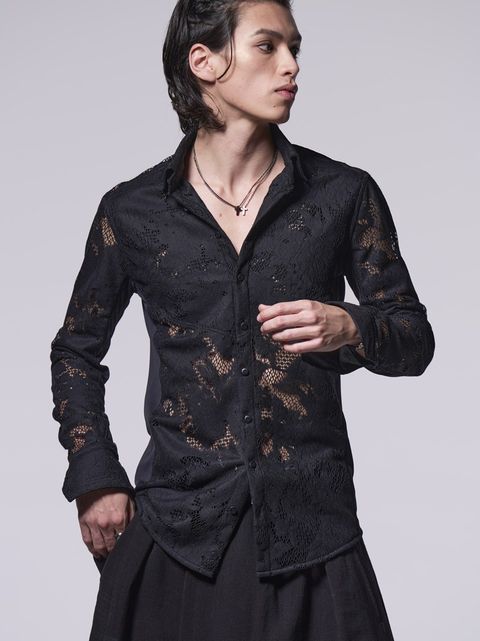 《予約品》  レース サイドリブシャツ / ブラック