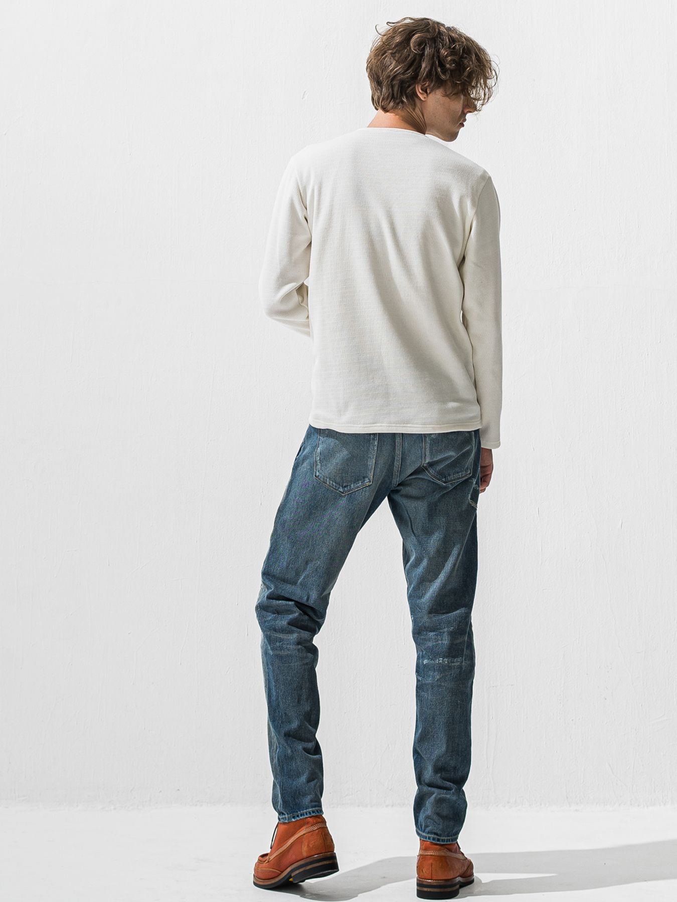 【予約品 9月6日(日) 締切】VELOURS FLEECE THERMAL HENRY / 裏起毛 ハニカムサーマル ヘンリーネック / ホワイト