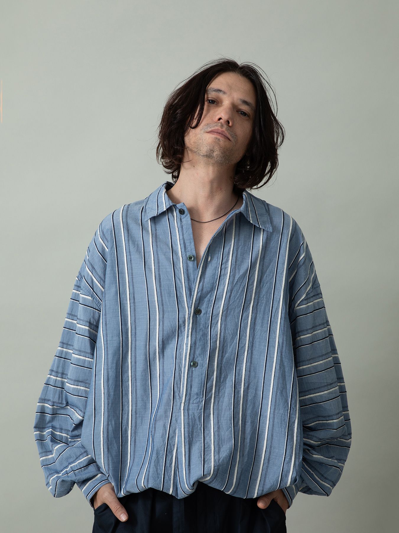 【予約品 2月1日(日) 締切】BORDERPULLOVER / オーバーサイズ プルオーバーシャツ / サックス