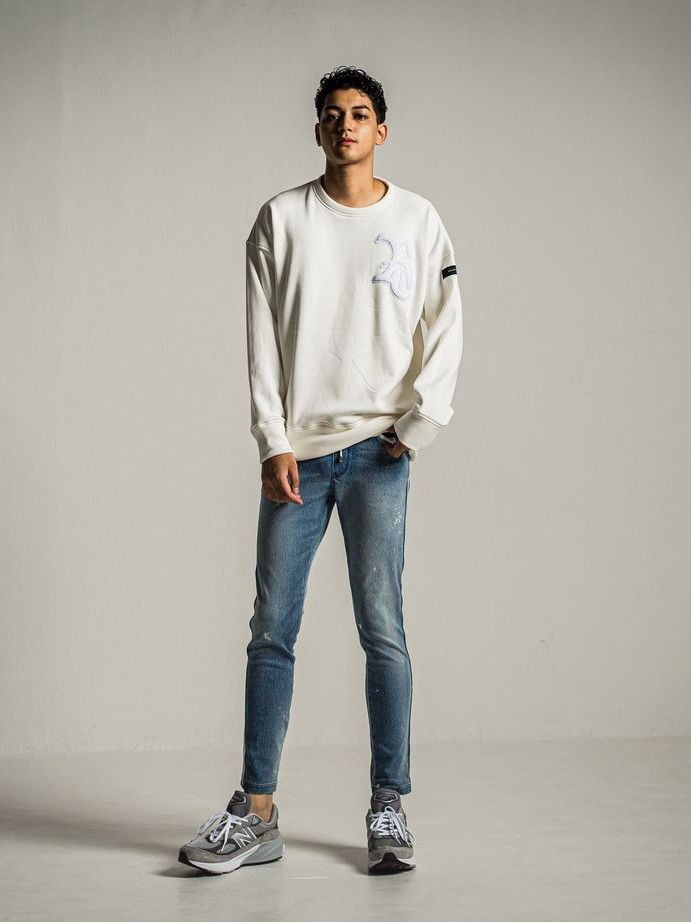 《予約9月1日18時締め》 RC chenille velours fleece drop trainer  / ルーズトレーナー / ホワイト