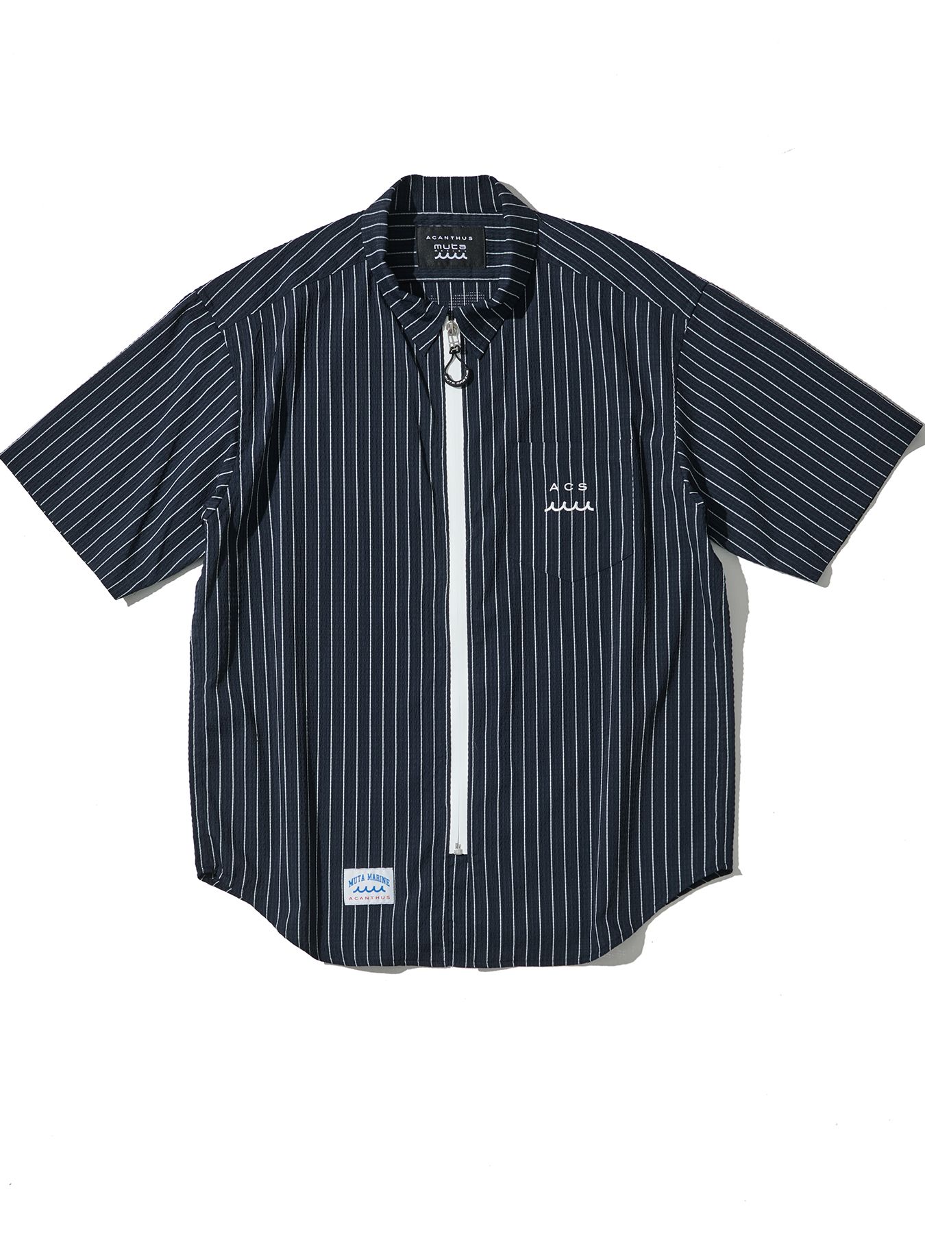 【予約品 10月9日(木) 締切】muta Dot Air(R) Zip Up S-S Shirt / ZIP半袖シャツ / ネイビーストライプ【Acanthus × muta MARINE】