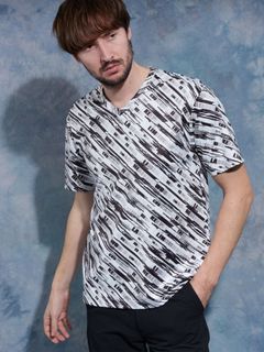 バイアスグラデーションロゴプリントVネック半袖Tシャツ / ホワイト