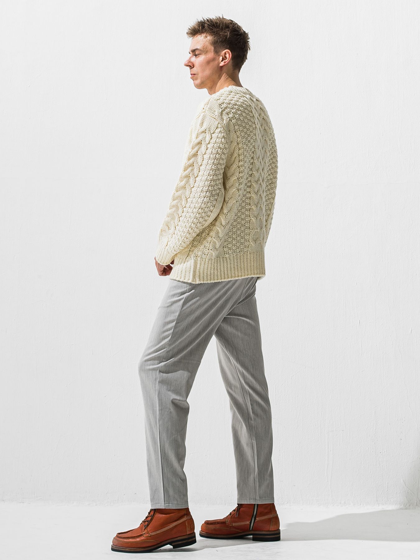 【予約品 9月6日(日) 締切】CABLE LAW SWEATER / ケーブル編みローゲージセーター / オフ