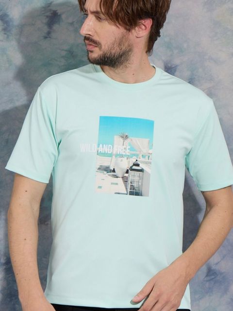 接触冷感プリントクルーネック半袖Tシャツ【HIDEAWAYS NICOLE】