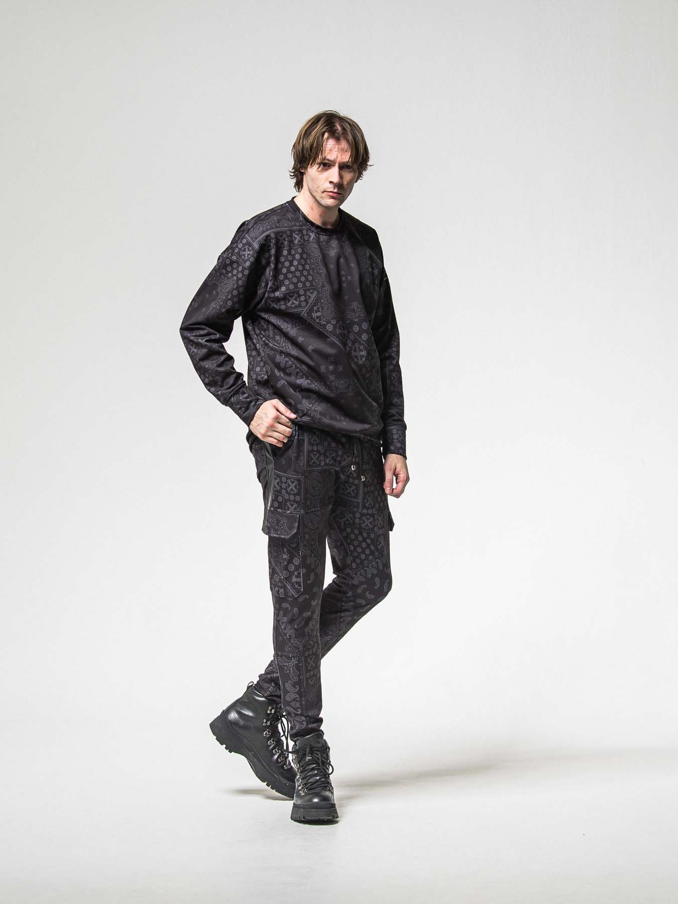 【予約品 8月31日(日) 締切】PAISLEY BACK FLEECE DROP TRAINER / ペイズリー バックフリース ドロップショルダートレーナー / ブラック
