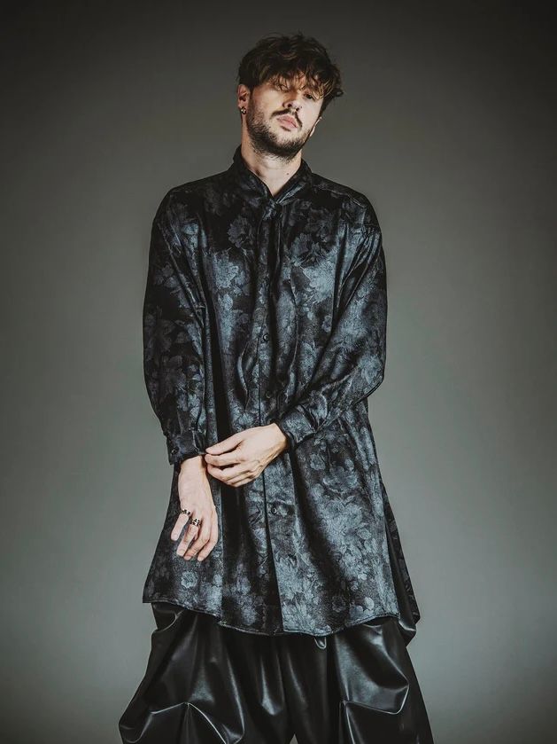 モディファイBIG-シャツ 花柄ストールロングシャツ