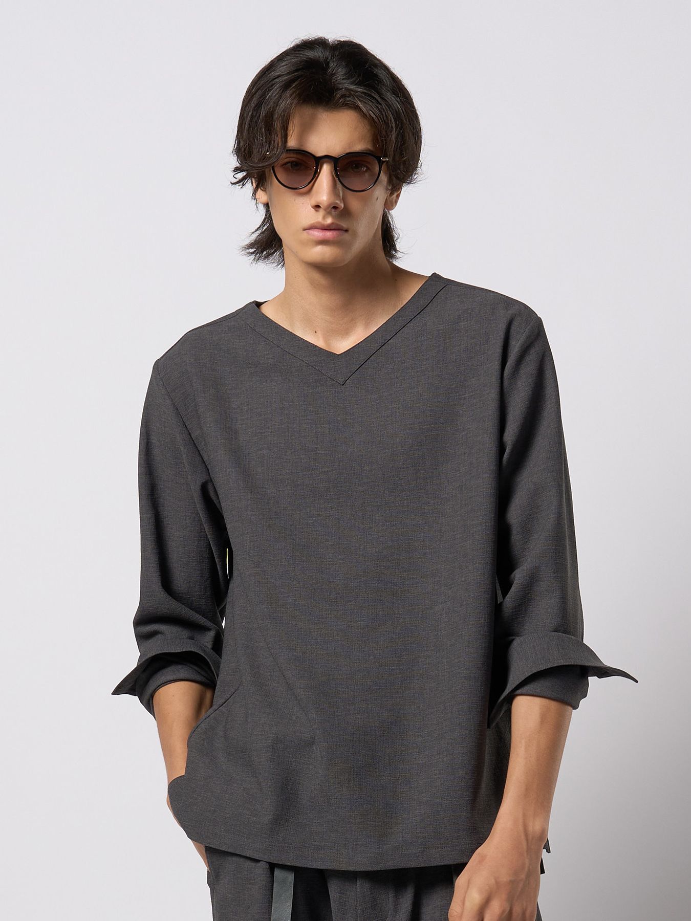 【予約品 9月23日(火) 締切】boat V-neck pullover shirt / ボートVネック プルオーバーシャツ / チャコール