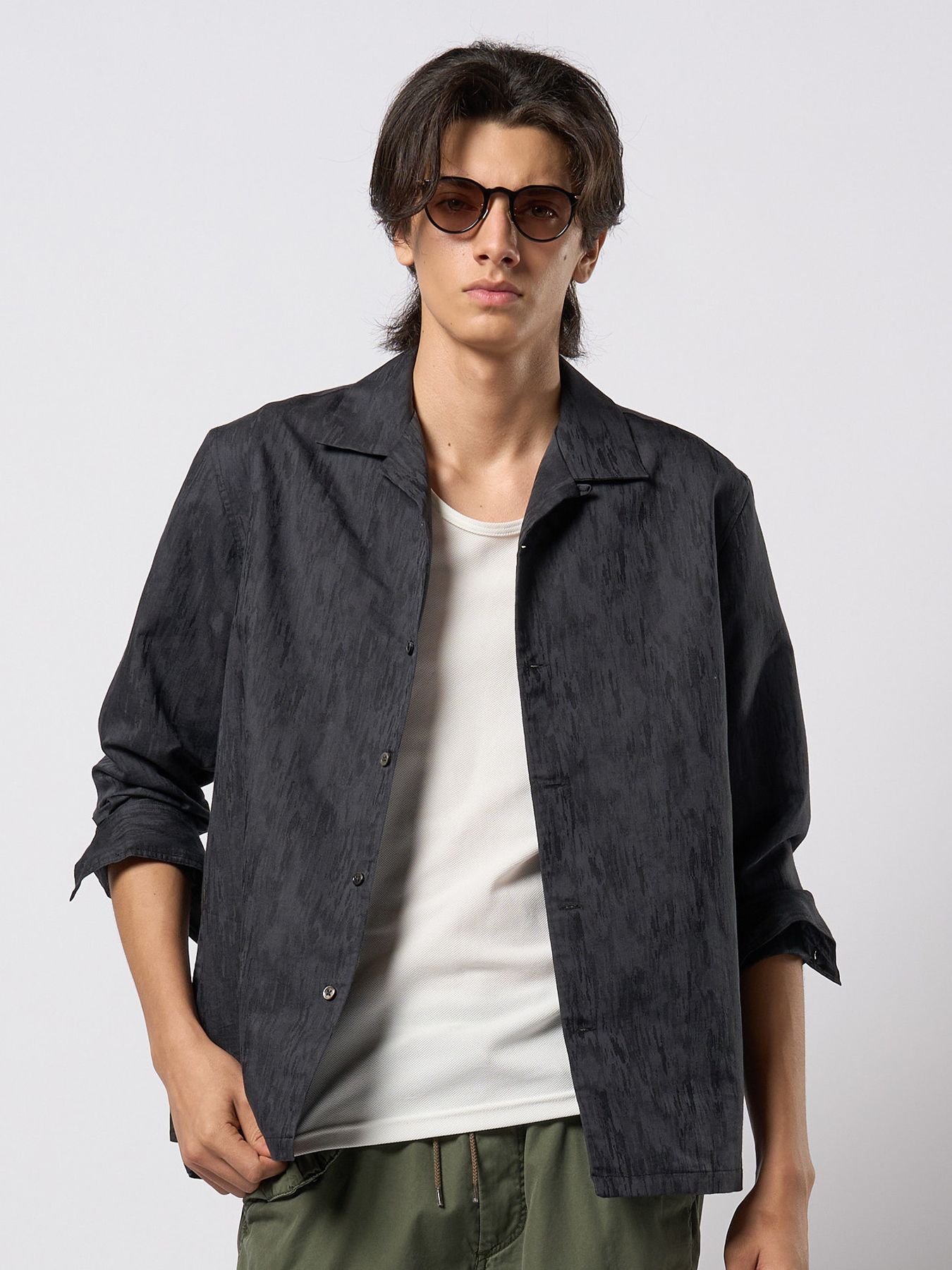 【予約品 9月23日(火) 締切】jacquard open collar shirt / ジャガード オープンカラーシャツ / ブラック