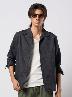 【予約品 9月23日(火) 締切】jacquard open collar shirt / ジャガード オープンカラーシャツ / ブラック