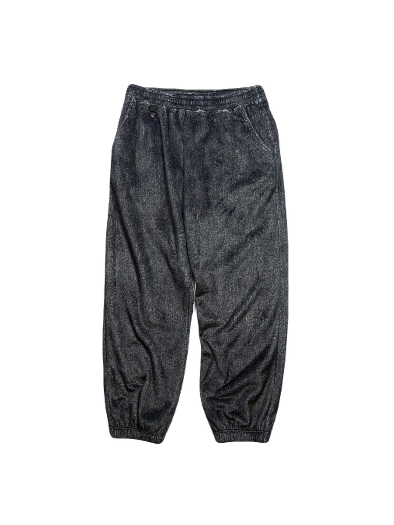 【予約品 3月9日(月) 18:00 締切】FLEECE DENIM PANTS / デニムプリント フリース イージーパンツ / ブラック