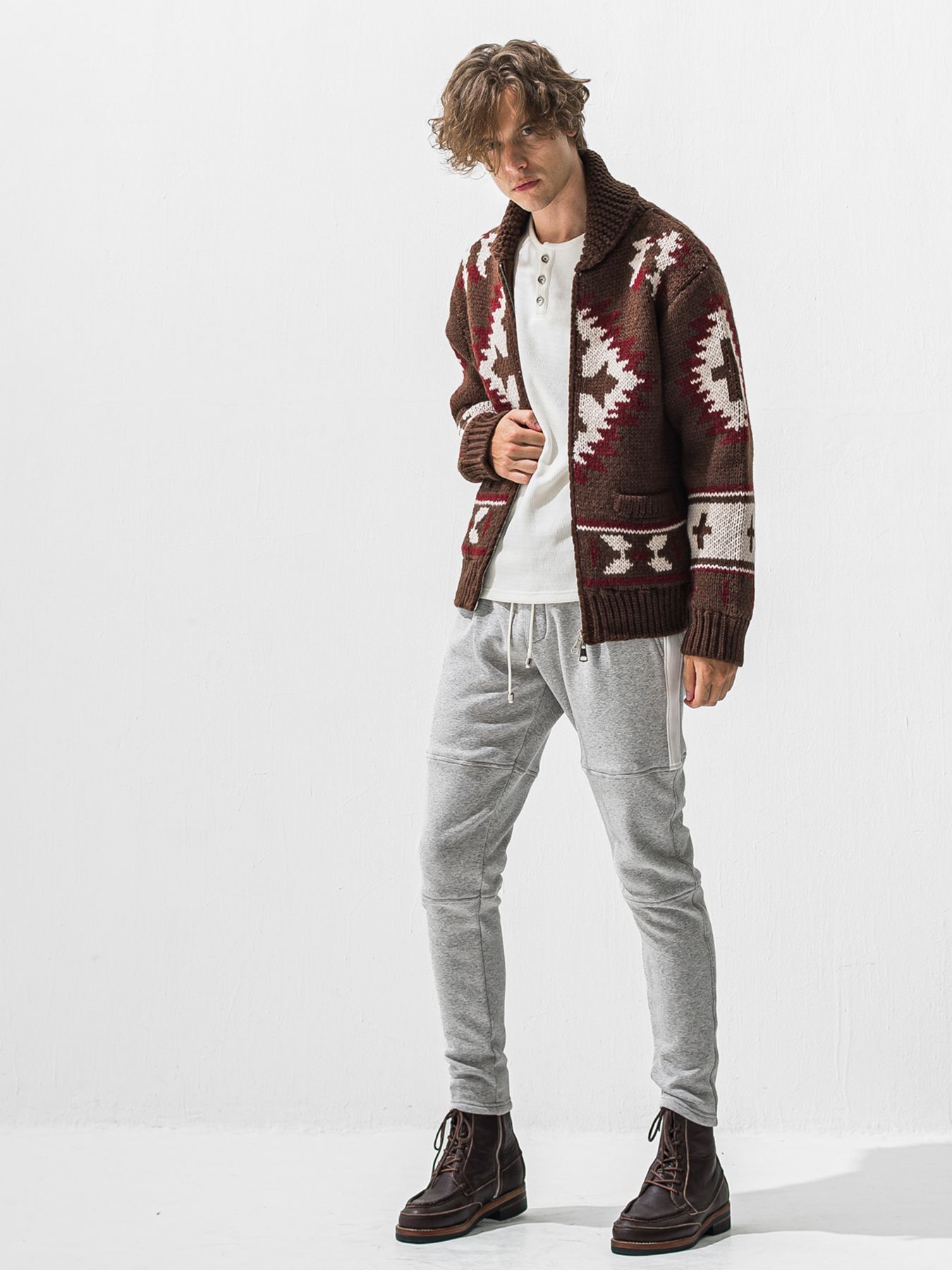 【予約品 9月6日(日) 締切】VELOURS FLEECE THERMAL HENRY / 裏起毛 ハニカムサーマル ヘンリーネック / ホワイト