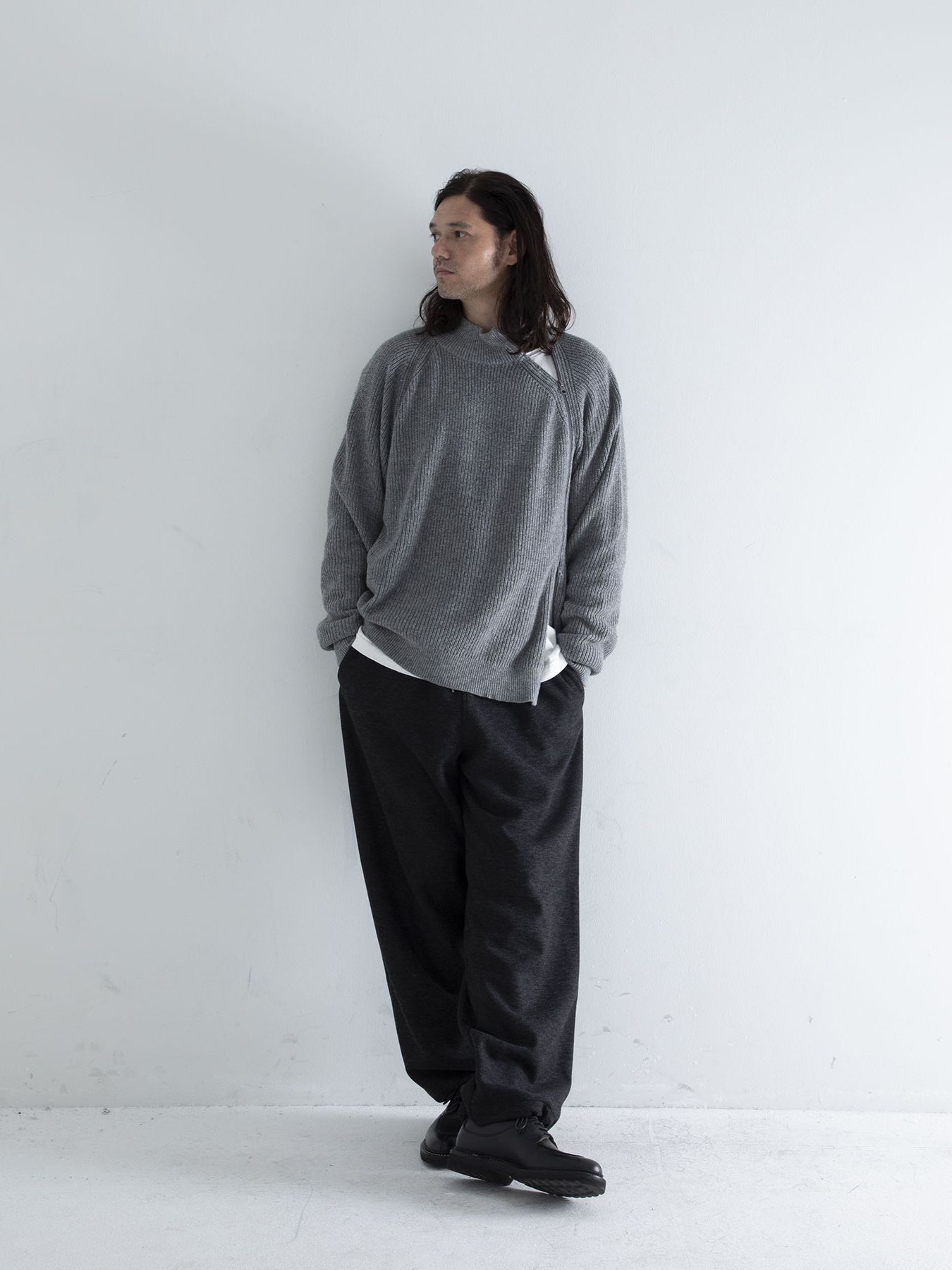 【予約品 】ZIPHI / ジップ ハイネック ニット / 杢グレー