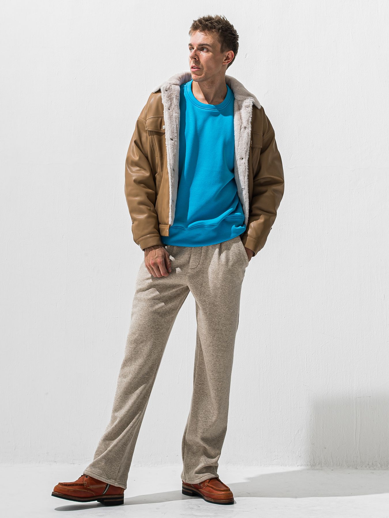 【予約品 9月6日(日) 締切】LEATHER FUR OVER G / レザー ファー オーバー Gジャン / ベージュ